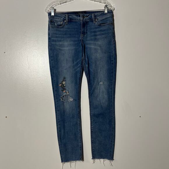 Lucky Brand Lolita Skinny Embroidered Flower Distressed Blue Jeans Women’s 28 - Picture 1 of 7